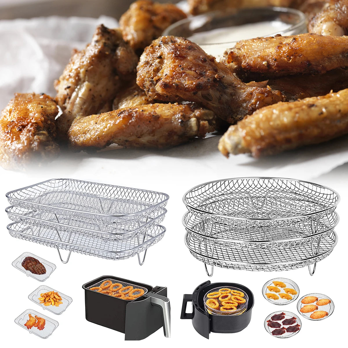 Air Fryer Rack Stainless Steel Steaming Racks Tray