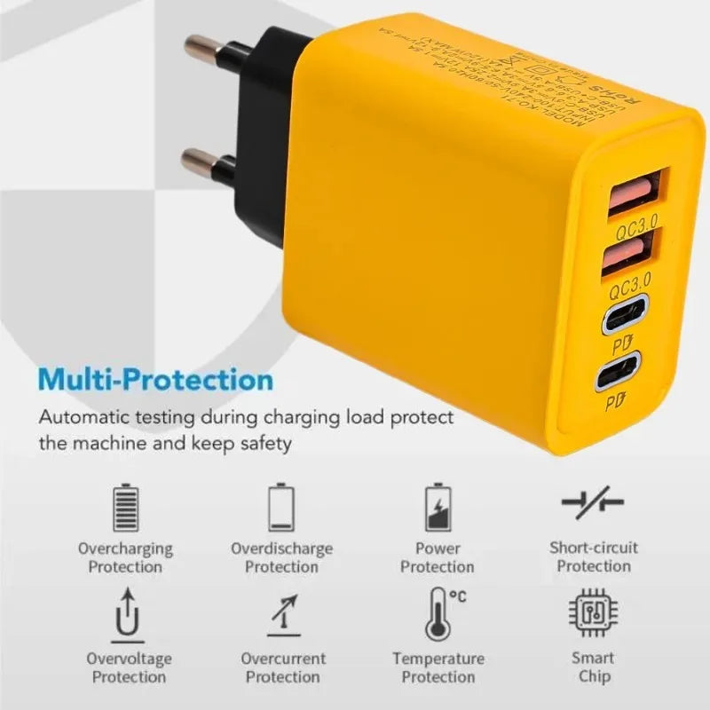 120W Fast Charging 4 Ports Mobile Phone Charger QC3.0 USB Type C