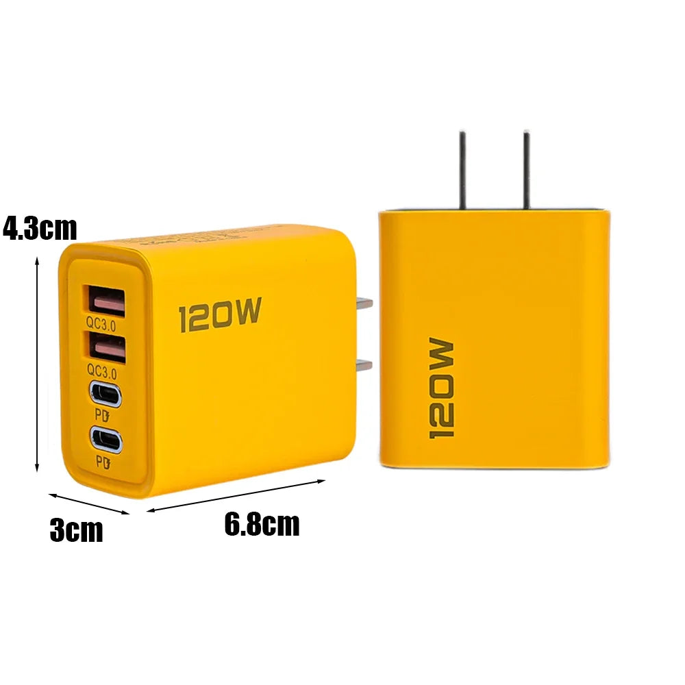 120W Fast Charging 4 Ports Mobile Phone Charger QC3.0 USB Type C
