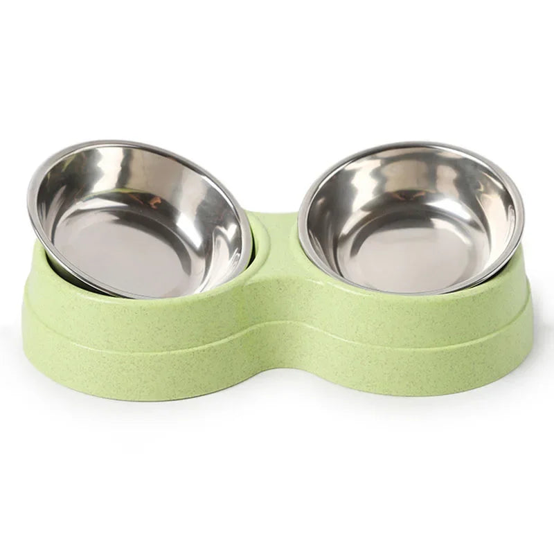Double Pet Bowls Dog Food Water Feeder