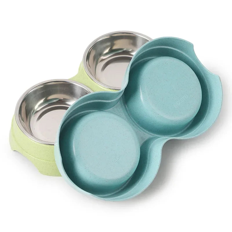Double Pet Bowls Dog Food Water Feeder