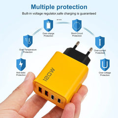 120W Fast Charging 4 Ports Mobile Phone Charger QC3.0 USB Type C